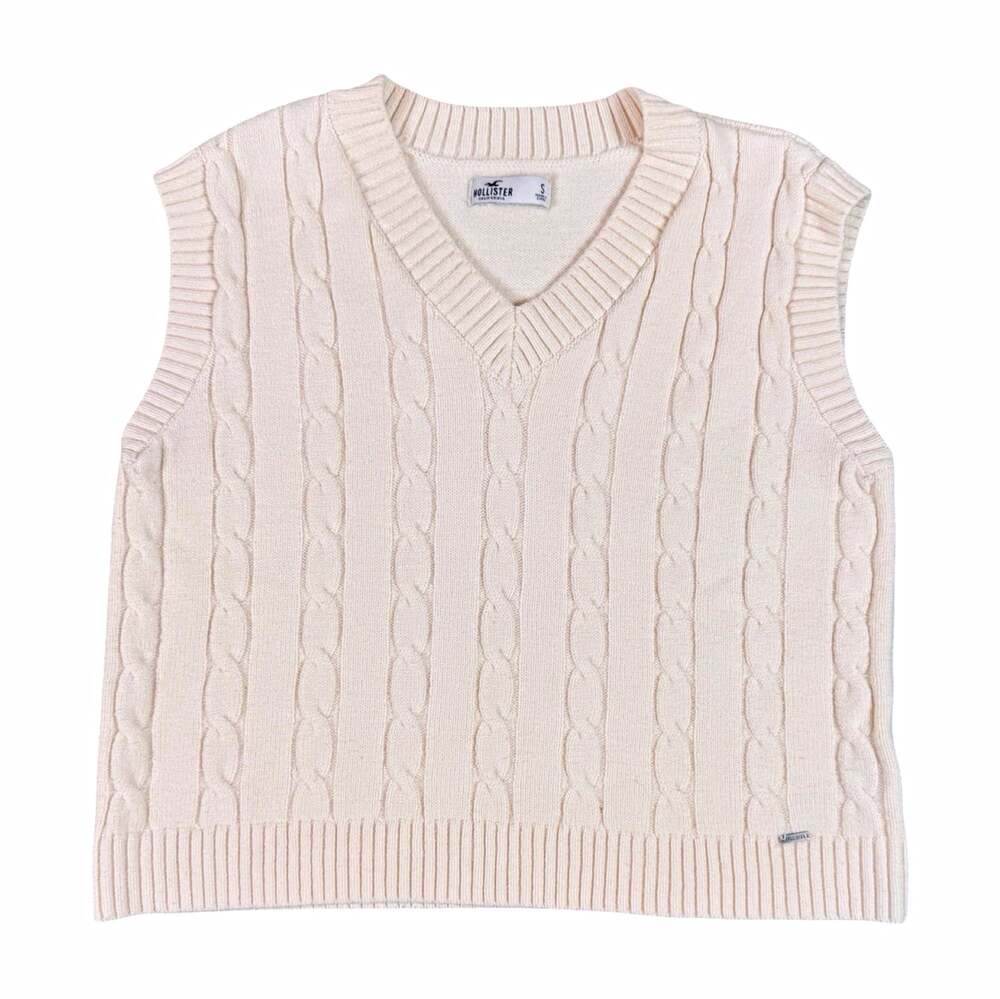 Women’s Hollister Ivory Cable-Knit V-Neck Sleeveless Lightweight Sweater Vest S